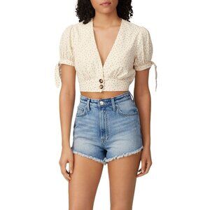 leRumi Erika Cream Polka Dot Tie Sleeve Crop Top Women's Size Small S